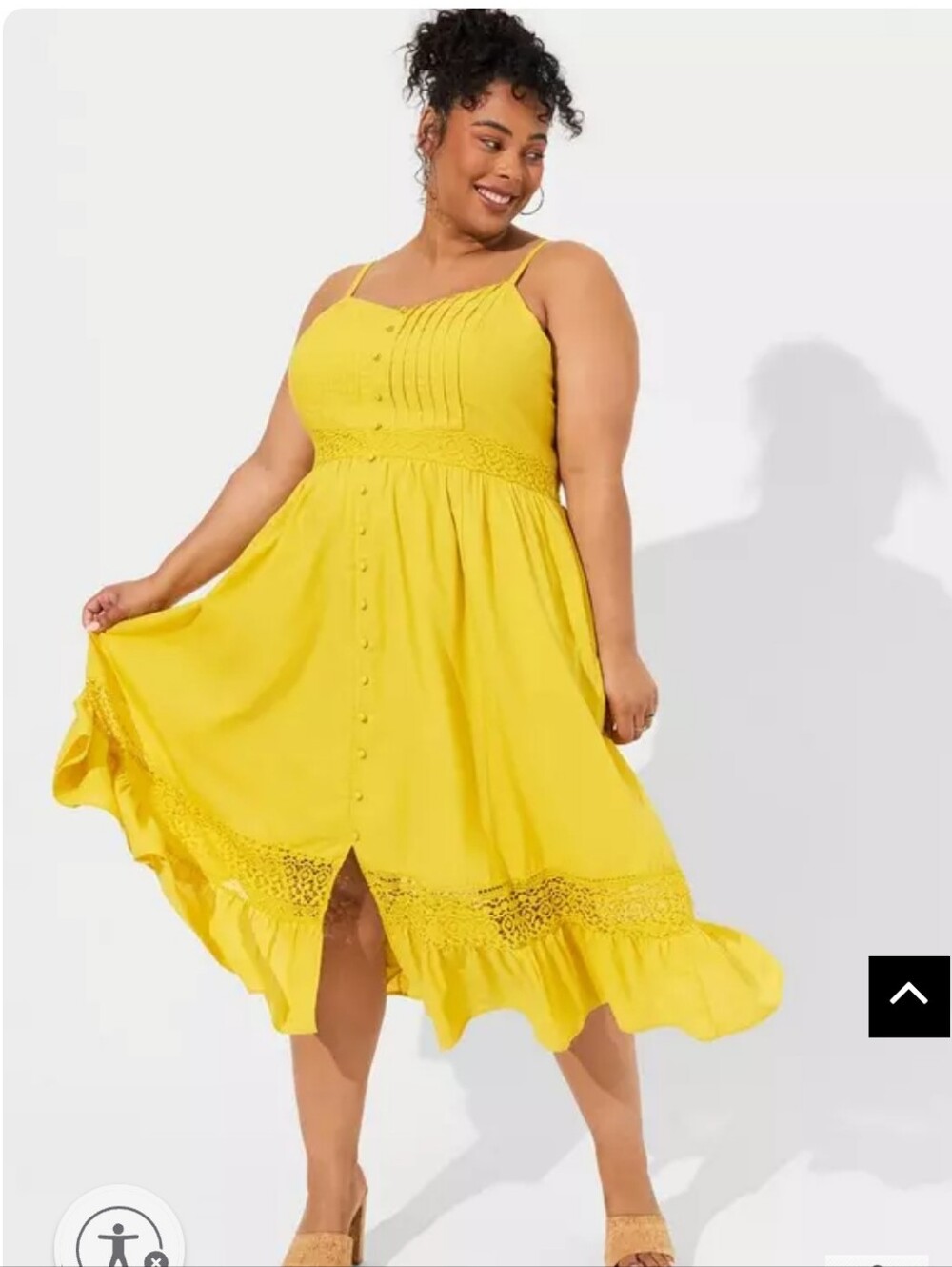Torrid Midi Voile Stripe Lace Dress In Yellow